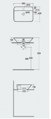 RAK Variant Countertop Rectangular Wash Basin - 1 Tap Hole